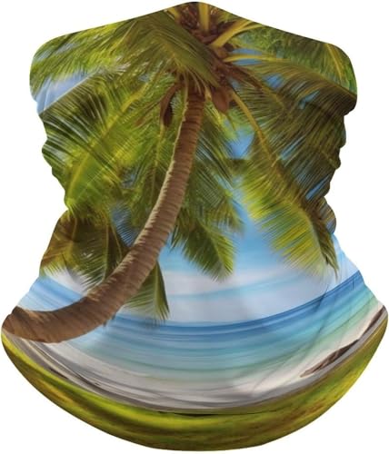 Respirable Cuello Pañuelo,Palmeras Verdes océano,Bufanda Facial Viento Polvo Prueba Polainas de Cuello para Adulto Yoga Pesca 26X30cm