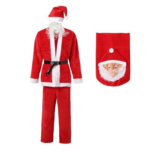 Costume de Noël homme ensemble six pièces velours pour déguisement Père Noël