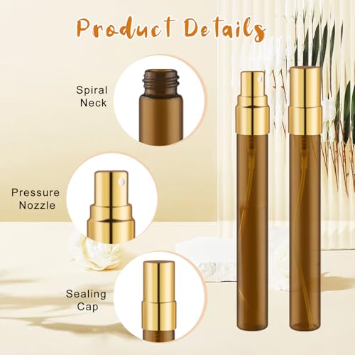 30 Pcs Golden Vials Mini Spray Bottle Amber Glass Fine Mist Perfume Empty Sample Containers with Lids for Travel Cleaning Essential Oils - 10ml/0.34oz3
