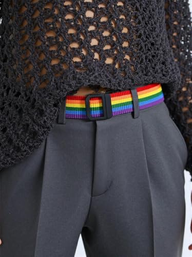 1.5" Canvas Belt, No Holes Adjustable Edge, Seven Color Double Loop Buckle, Striped Men's and Women's Belts (Orange, Waist 30"-36" (Length 45"))2