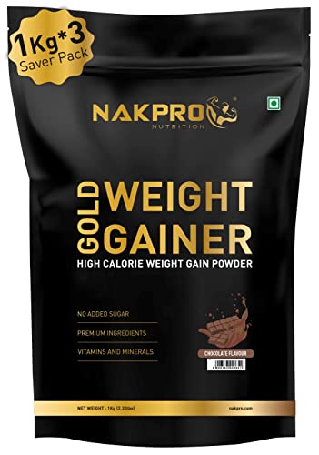Image of NAKPRO Gold Weight Gainer Protein Powder, 3kg Chocolate (1kg * 3) | Added Vitamins, Minerals & Digestive Enzymes