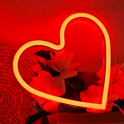 Image of SYLHOME Red Heart Led Neon Light Sign Battery Operated or USB Powered Bedroom Wedding Wall Sign Decor Valentines Day Birthday Christmas Gifts USB 7.87 inch X 7.28 inch