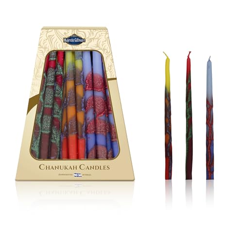 Majestic-Giftware-Multicolor-Hanukkah-Candles-CP20-45-Dripless-Handcrafted-Chanukah-Candles-for-All-8-Nights-of-Hanukkah-Manufactured-by-Safed-Candle-Company-in-Israel-BlueYellowRed