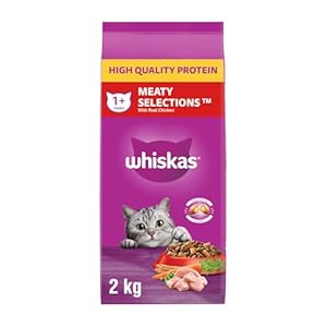 WHISKAS Meaty Selections Adult Dry Cat Food With Real Chicken, 2kg bag