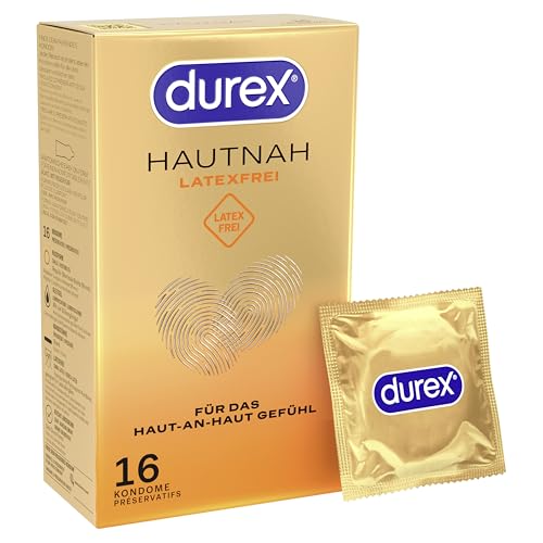 Durex Hautnah Latexfrei Kondome - Latexfreie Kondome aus Real-Feel-Material & mit anatomischer Easy-On-Form - Ohne Latex - 16er Pack