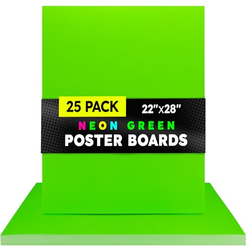 Image of Hygloss Medium Poster Board 22x28 - 25 Neon Green Single Color Bulk Pack - 10 Pt. Thickness Colored Poster Board Paper for Projects, Signs, Displays - Posterboard Multipack 22 inch x 28 inch