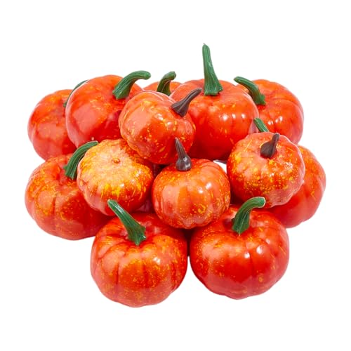 DELORIGIN 14 Uds Mini Calabazas Artificiales Faux Otoño Cosecha de Cocina Realista Calabazas para Mesa Armario de Acción de Gracias Fiesta Fruta Fotografía Prop
