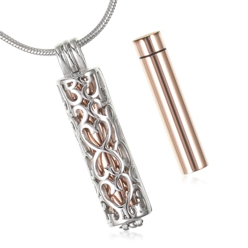 UICCVOKK Cremation Jewellery For Ashes Urn Necklace for Ashes Pets Ashes Keepsake Necklace Keepsake Memorial Lockets Ashes Holder for Human Hollow Cylinder Vial Urn Necklace