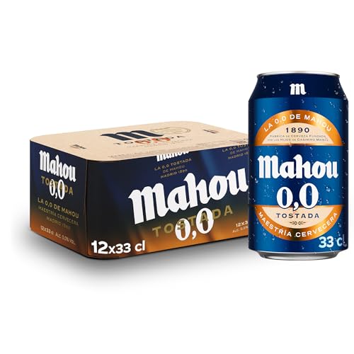 Mahou 0,0 Tostada, Pack de 12 Latas x 33 cl, Cerveza Lager Refrescante, Ligera y Suave, Sabor Auténtico, Cerveza 0.0% Vol Alcohol
