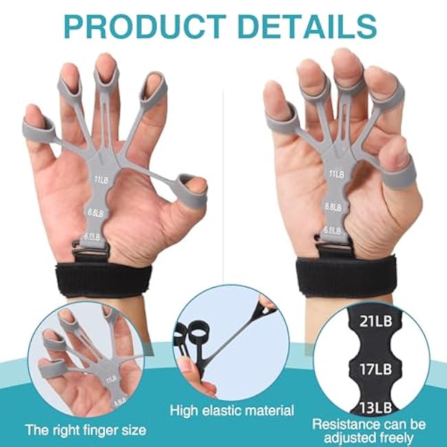 2 Pcs Finger Strengthener Extension Exerciser Stretcher, 8-Gear Strength Adjustment Finger Resistance Bands Used to Exercise Finger Strength (Black+Grey)