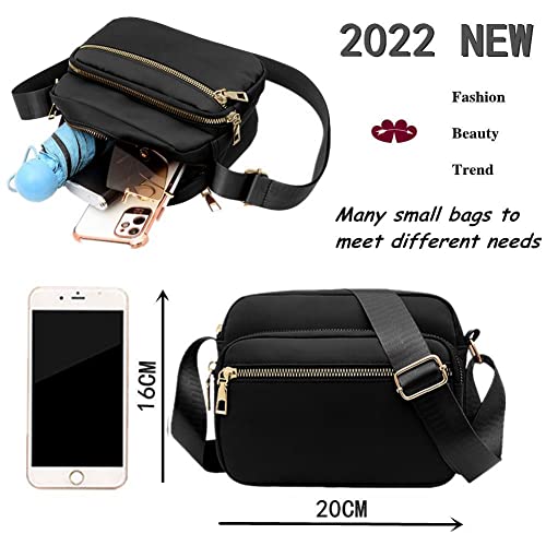 DIHKLCIO Nylon Crossbody Bags for Women Purses and Handbags Women's Casual Messenger Bag Waterproof Black Crossbody Purse4