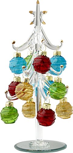 LSArts Glass Christmas Tree with Ornaments, Clear, 8 Inch, Multi-Colored Ornaments