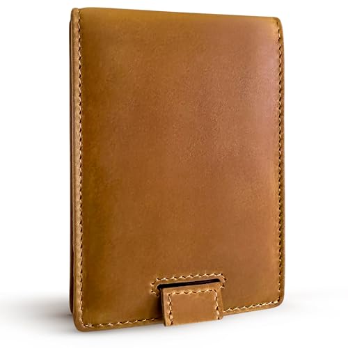 Minimalist wallet for men slim front pocket wallet with money clip combo bifold leather wallet with pull tab credit card holder RFID blocking (Hybrid, Tan)3