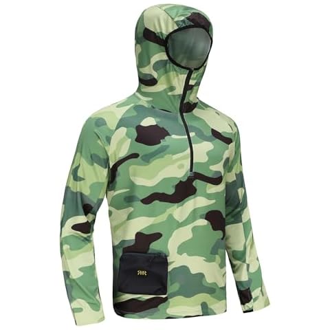 REYSHIONWA Men's Sun Protection Hoodie Hiking Shirt UPF 50+ Long Sleeve 1/4 Zip Tops UV SPF T-Shirts Guard Fishing Lightweight Camo Cover