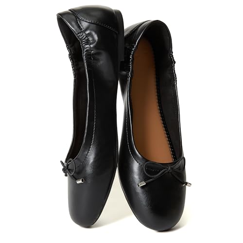 JustFab Womens Ballet Flats Shoes Foldable Round Toe Dress Shoes Comfortable Slip On Walking Flats Shoes Comfort Soft(Black,8)2