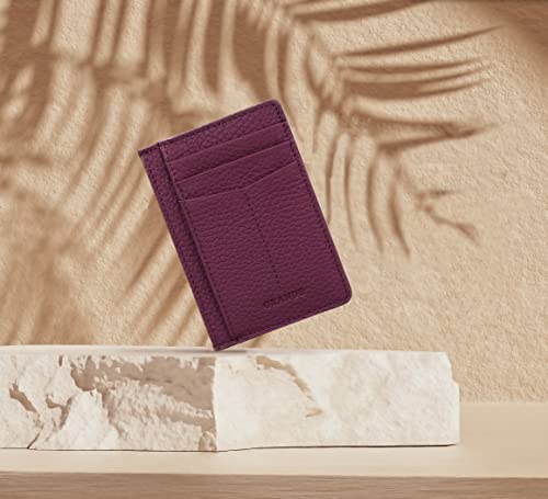 grande 3605 Genuine Leather Card Holder For Women and Men Minimalist Small Pocket Wallet Slim Vertical Card Case (Purple)2
