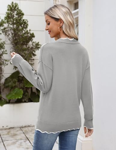 Image of Zeagoo Women's 2026 Fall V Neck Sweater Long Sleeve Lightweight Knit Tops