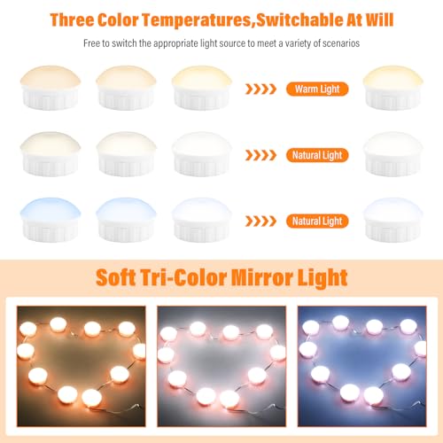 Pagezol Dimmable Vanity Mirror Lights Kits, 10 Bulbs Hollywood Style LED Makeup Lights, 3 Colour Changing & Brightness Adjustable, LED Make up Light for Dressing Table Room, Bathroom, Bedroom (White) - Cosy Home Interiors Pagezol Dimmable Vanity Mirror Lights Kits, 10 Bulbs Hollywood Style LED Makeup Lights, 3 Colour Changing & Brightness Adjustable, LED Make up Light for Dressing Table Room, Bathroom, Bedroom (White) - Image 2