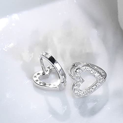 Cz Heart Shaped Small Hoop Cartilage Earrings For Women Girls 925 Sterling Silver Cubic Zirconia Hypoallergenic Tiny Cute Hollow Love Huggie Hoops Dainty Birthday Wedding Mother's Day Jewelry Gifts #TOP3