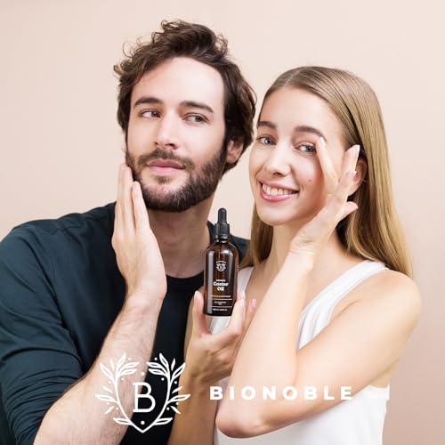BIONOBLE Rizinusöl Kaltgepresst Bio - 100% Natürlich, Ohne Hexan - Wachstumsfördernd, Repariert - Rizinusöl Bio Haare, Wimpern, Augenbrauen, Haut - Castor Oil - Glasflasche, Pipette, Pumpe - 50ml