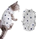Paipeper 猫 術後服 術後ウェア 介護服 オス メス 術後ケア 傷舐め防止 避妊 去勢 離乳 コットン100% エリザベスカラー代替 抜け毛対策 通気性 着脱簡単 サイズ調整（ホワイト・ウサギ柄 M）
