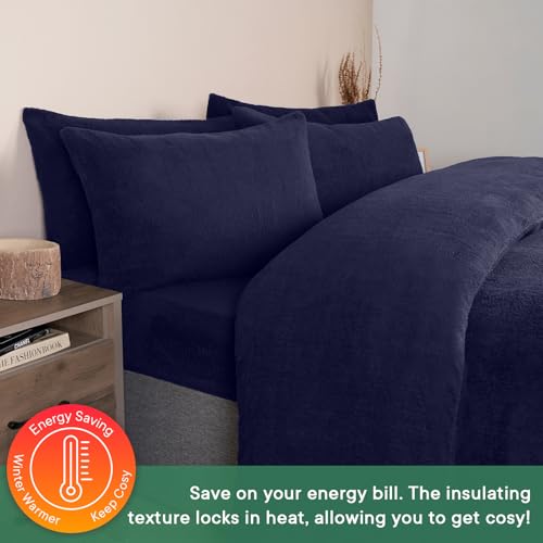 Brentfords Navy Blue Single Duvet Covers, Teddy Fleece Duvet Set Single Duvet Cover Winter Bedding Christmas Duvet with Pillowcase Ultra Soft Warm Cosy - Cosy Home Interiors Brentfords Navy Blue Single Duvet Covers, Teddy Fleece Duvet Set Single Duvet Cover Winter Bedding Christmas Duvet with Pillowcase Ultra Soft Warm Cosy - Image 2