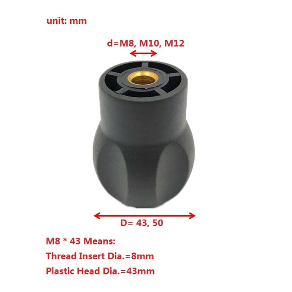 Ripple Ball Knob Plastic Ball Shaped Handle with M8 M10 M12 Female Thread Insert(M8*50(2pcs))