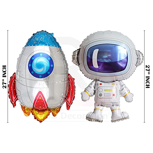 Image of Rozi Decoration Happy Birthday Decoration Items Space Theme for Boys, Girls, Kids Birthday Decorations, Astronaut Balloons Birthday Decoration, Rocket s Pack of 46 Pcs,blue,orange Latex, Foil, Paper