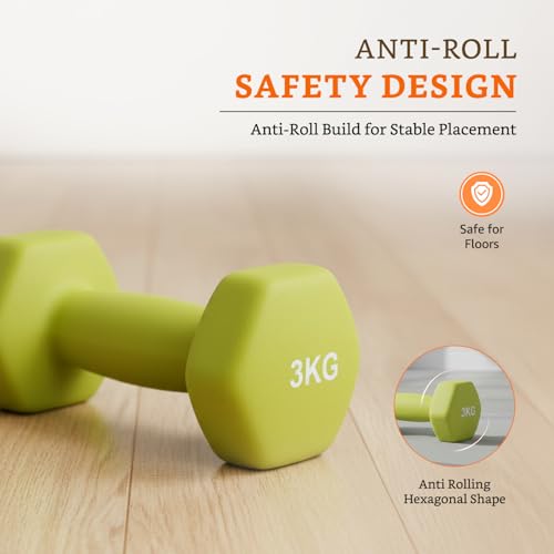 Image of Amazon Brand - Solimo Neoprene Dumbbell 3 Kg, Set of 2 (Green)