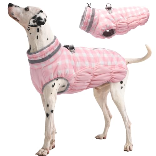 Image of FUAMEY Dog Winter Coat Fleece Warm Large Dog Coat with Harness Built in