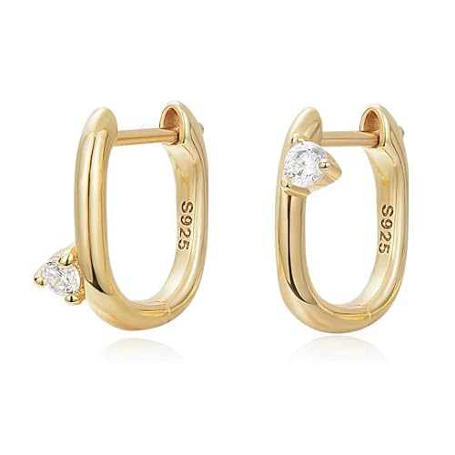 925 Sterling Silver Cubic Zirconia CZ Dainty Huggie Earrings | 18k Gold-Plated Lightweight Huggie Hoops 丨Hypoallergenic Trendy Jewelry Gift for Women