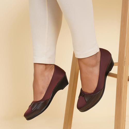 Image of XE Looks Women's Black Slip-On Wedge Bellies - Lightweight, Stylish Shoes with Soft Fabric Upper and Comfortable Cushioning Bellies for Girls & Women
