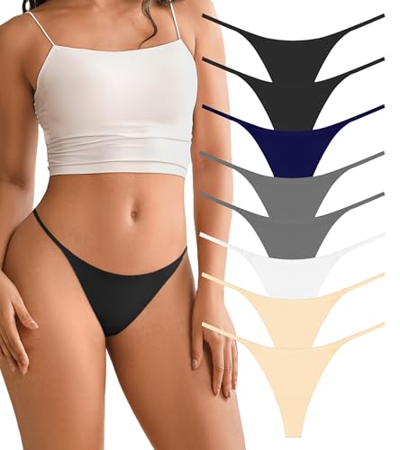 Image of DEANGELMON Seamless G-string Thongs for Women - No Show Thong Underwear Low Rise Stretch Panties Workout Pack