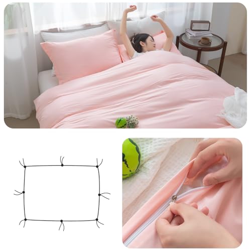 Image of SheRest Pink Duvet Cover Twin Size - Soft Brushed Microfiber, 1 Duvet Cover 68x90 Inches with Zipper Closure 8 Ties & 1 Pillow Sham, Breathable Bedding Set for All Season (No Comforter)