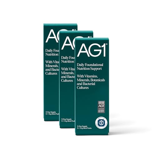 AG1 Greens-Pulver Nahrungsergänzungsmittel | Täglicher Nährstoff-Boost: Vitamine Mineralstoffe | 70+ Inhaltsstoffe von AG1 Athletic Greens (Travel Packs 15 Stück)