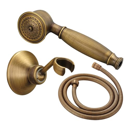 Pommeau de Douche avec Tuyau et Support, Pomme de Douche Vintage en Bronze, 1.5M Flexible Tuyau de Douche, Économie d'eau, Haute Pression, Installation Facile
