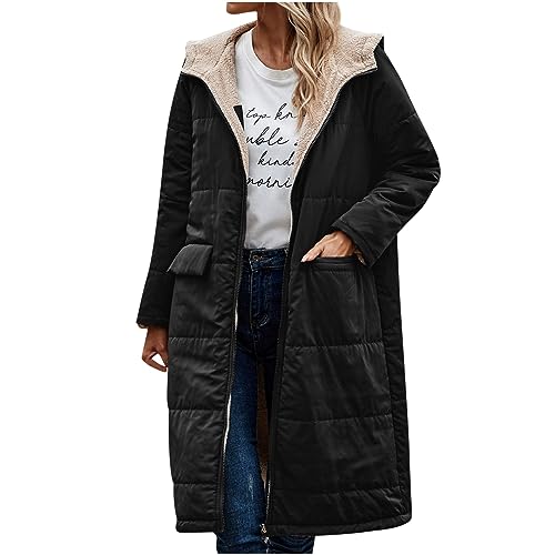 Womens Long Winter Jackets 2025 Thick Warm Fleece Sherpa Lined Coats Zip Up Hooded Reversible Outerwear with Pockets2