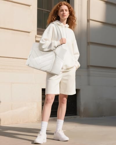 Image of LOVEVOOK Puffer Tote Bag for Women, V-Quilted Puffy Teacher Tote Nurse Bag, Large Shoulder Laptop Purse for Work Travel Gym