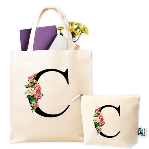 Bolsas de Tela Personalizadas - Tote Bag Personalizada + Neceser - Bolsa Tela Personalizada Mujer - Regalos Personalizados - Regalo Original Mujer - Bolsa Compra Reutilizable (C)