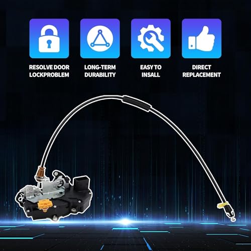 Image of HiSport 22862028 Power Door Lock Latch Actuator with Cable Front Left Driver Side - Compatible with Chevy Silverado 1500 2500HD 3500HD GMC Sierra 2010-2014 - Replaces 931920