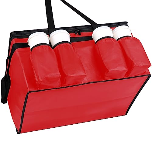 Image of musbus Insulated Food Delivery Bag with Cup Holders /Drink Carriers Premium XXL, Great for Beverages, Grocery, Pizza, Commercial Quality Hot and Cold, Red-bt, 23 inchW * 14 inchD* 15 inchH, cup sleeve insulation
