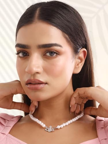 Image of Yellow Chimes Pearl Jewellery Set for Women Set of 2 White Pearl Necklace for Women and Girls