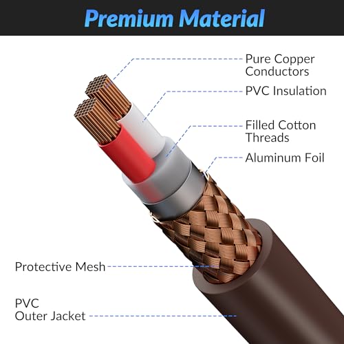 Kxable XLR Microphone Cable 100 FT, XLR Male to Female Balanced Mic Cable, 3-Pin Shielded Speaker Cord, Zinc Alloy Connectors, 22AWG Pure Copper, Metal Spring SR, Recording Studio, Podcast, Brown