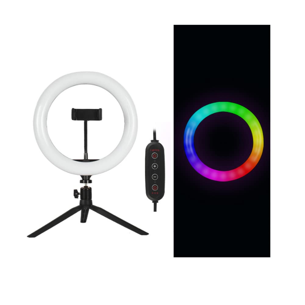 ZONADAH 10in RBG Dimmable Makeup Ring Light, Tripod Stand Phone Holder, Portable Desktop Floor LED Circle Lamp - Image 2