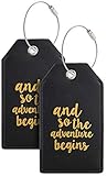 Casmonal Luggage Tags with Full Back Privacy Cover w/Steel Loops (Black 02 pcs Set)