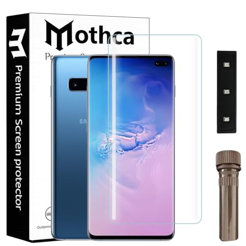 Image of Mothca Advanced Curved UV Tempered Glass Screen Protector for Samsung Galaxy S10 Plus| Transparent | Pack of 1 | Full Screen Coverage with UV Installation Kit