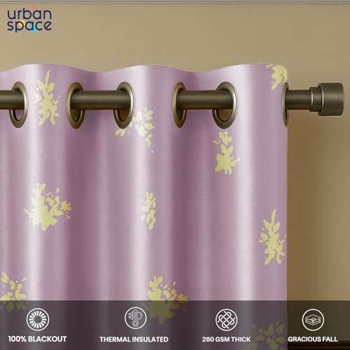 Image of Urban Space 100% True Blackout Curtains for Door, Gold Foil Printed Blackout Curtains, Blackout Decorative Door Curtain Eyelet with Tieback, 1 Piece Curtain for Living Room(Crackle Lilac, 8 Feet)