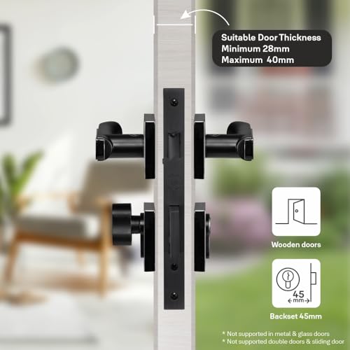 Image of Yale YECM-603-OR-TT-BM Mortise Door Lock for Bedroom /Home /Office /Hotel Suitable for Left /Right Handed Doors | Rose & Escutcheons with Thumb Turn, 3 Keys Cylinder and Lock Body (Black matt)