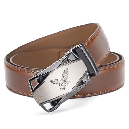 Image of Mens Black Belt Leather Ratchet Belts for Men Adjustable Men's Belts for Dress Casual with Gift Box, Trim to Fit
