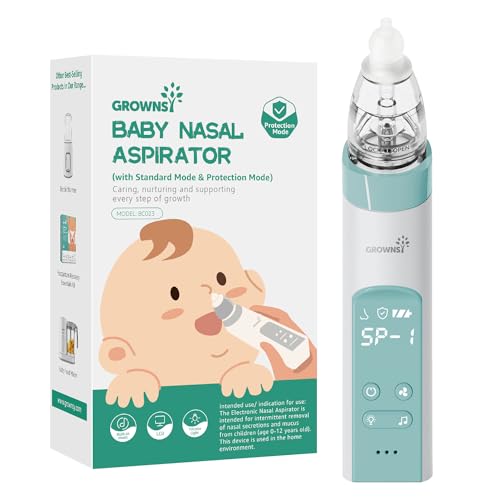 Image of GROWNSY Nasal Aspirator for Baby with Protection Mode, Electric Nose Suction for Baby, Automatic Baby Nose Sucker with 3 Silicone Tips, Adjustable Suction Level, Music and Light Soothing Function
